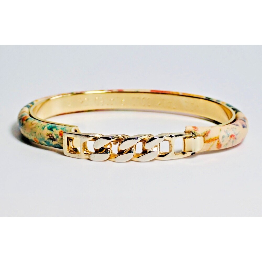 Floral 24kt Gold Plated Bangle Bracelet Made In Italy Flower Fall Italian Print